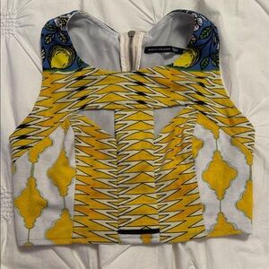 Brazilian Brand Oh Boy Yellow & Blue Patterned Cutout Crop Top